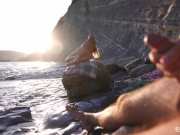 DICK FLASH on a nudist beach: Stranger caught me jerking off and helped me cum 4/16