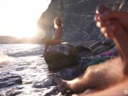DICK FLASH on a nudist beach: Stranger caught me jerking off and helped me cum 7/16