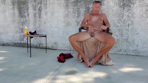 Tanned Mature Naked Poolside J.O. and Cum Howdy