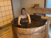 Naked Japanese woman enters a hot spring, breastfeeds and gives a handjob to make him ejaculate. 6/16