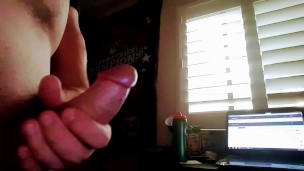 Beautiful shaved throbbing daddy cock busting ropes of semen everywhere