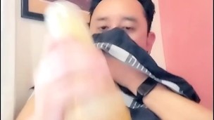 Asian Big Cock With Fleshlight Sniffing Underwear & Big Cumshot