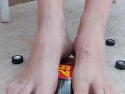 Destroying a model racecar toy with my barefeet smashing it into pieces 11/16