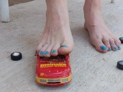 Destroying a model racecar toy with my barefeet smashing it into pieces 13/16