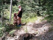Milf woman with big tits jerking fat dick in the woods 11/16
