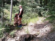 Milf woman with big tits jerking fat dick in the woods 12/16
