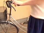 Voluptuous and pale Japanese MILF with a butt from another dimension masturbates outside using the seat of a bicycle 1/16