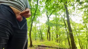 Big dick cums four times in a row in public forest