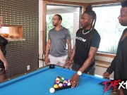 Frenchy gets three cocks and she pegs her cuck after 3/16