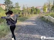 Sexy babe with glasses needed a break from running so we fucked outdoors. 1/16