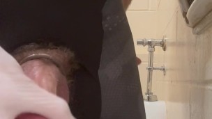 Wank and cum in cycling bib in park restroom