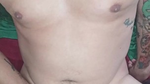 Hot masturbation with cum on chest.!