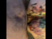 Amelia puts on fake ass tattoos and gets her ass stretched out 14/16