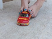 NASCAR model toy car getting a foot job from my huge feet before crushing it pt 1 8/16