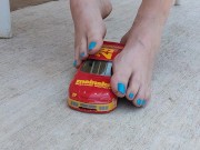 NASCAR model toy car getting a foot job from my huge feet before crushing it pt 1 9/16