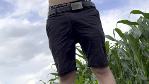 Jacking off my young big dick on the fields