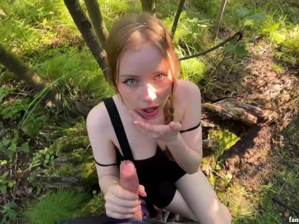 BEST blowjob in the FOREST from a Blonde with Green eyes