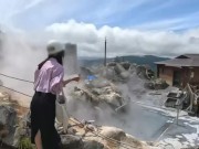 【個人撮影】 箱根♨️露天風呂でお外を眺めていた可愛い彼女にいきなりクンニ、立ちバックで生SEXをする素人カップルの旅行動画♡／Japanese amateur hentai 15/16