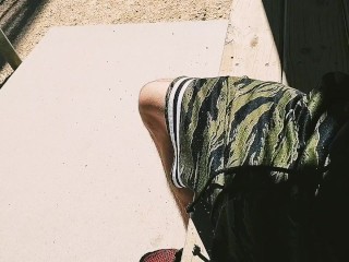 Trying To Not Get Caught In The Park Handjob & Footjob!