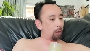 Asian Big Cock Fucking Fleshlight In The Living Room & Loud Moaning