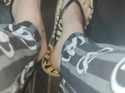 Pedal pumping in my pajamas wearing my flip flops pumping away then kicking them off & pumping more