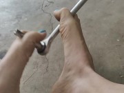 Playing with tools with my feet and long toes 10/16
