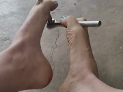 Playing with tools with my feet and long toes 12/16