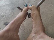 Playing with tools with my feet and long toes 13/16