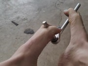 Playing with tools with my feet and long toes 16/16