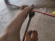 Playing with tools with my feet and long toes 5/16