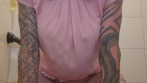 Sissy on dildo shows new titts