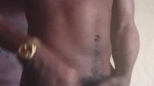 Young black hung pants down jerking his huge monster cock off unload hug cum