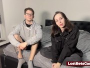 She's giving him a deep blowjob after she lost the strip game 1/16