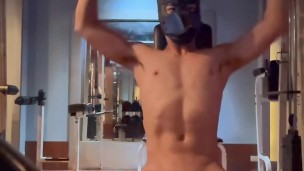 Slave with chastity cage gym time Building muscle