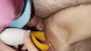 Skinny Teen fucked in the ass while using a toy in her pussy to cum!