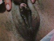 Showing you my soaking wet hairy holes and swollen big clit