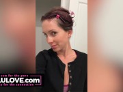 Big boobs babe bare feet in jeans mirror selfie trying out new voiceover app before/after doing hair dye - Lelu Love 2/16