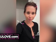 Big boobs babe bare feet in jeans mirror selfie trying out new voiceover app before/after doing hair dye - Lelu Love 5/16