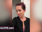 Big boobs babe bare feet in jeans mirror selfie trying out new voiceover app before/after doing hair dye - Lelu Love 7/16