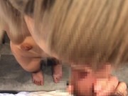 派手髪美女まゆかちゃんの濃厚フェラチオアナル舐め→顔射③。No-hands blowjob by flashy-haired freelancer Mayuka → Facial③. 11/16