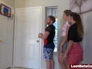 A lucky guy playing a strip basketball with his two skinny friends 4/16