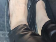 Pedal pumping wearing my tight leather black pants and wearing my new black leather flats 16/16
