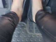 Pedal pumping wearing my tight leather black pants and wearing my new black leather flats 4/16