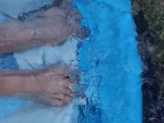 Letting fast water run across the top of my feet as I drain a pool 12/16