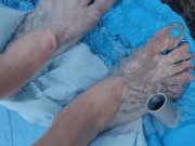 Letting fast water run across the top of my feet as I drain a pool 16/16
