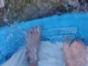 Letting fast water run across the top of my feet as I drain a pool 2/16