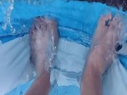 Letting fast water run across the top of my feet as I drain a pool 5/16