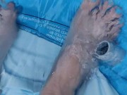 Letting fast water run across the top of my feet as I drain a pool 6/16