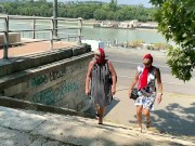 two nymphomaniac grannies with headscarf get fucked extreme rough in the ass by big dicks in public 1/16