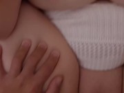 I was lying down in white socks. My husband decided to have sex. My big tits jumping all over him 14/16